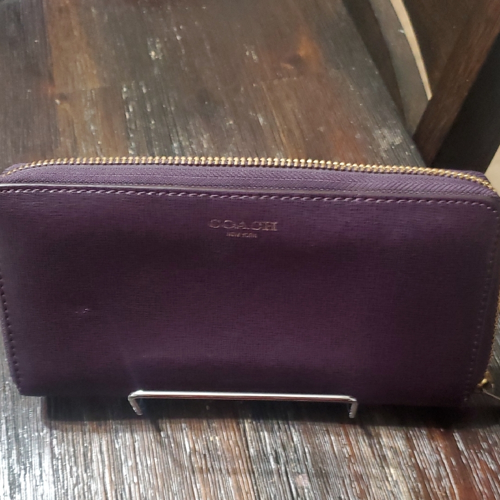 Coach Dark Purple Wallet with Gold Zipper